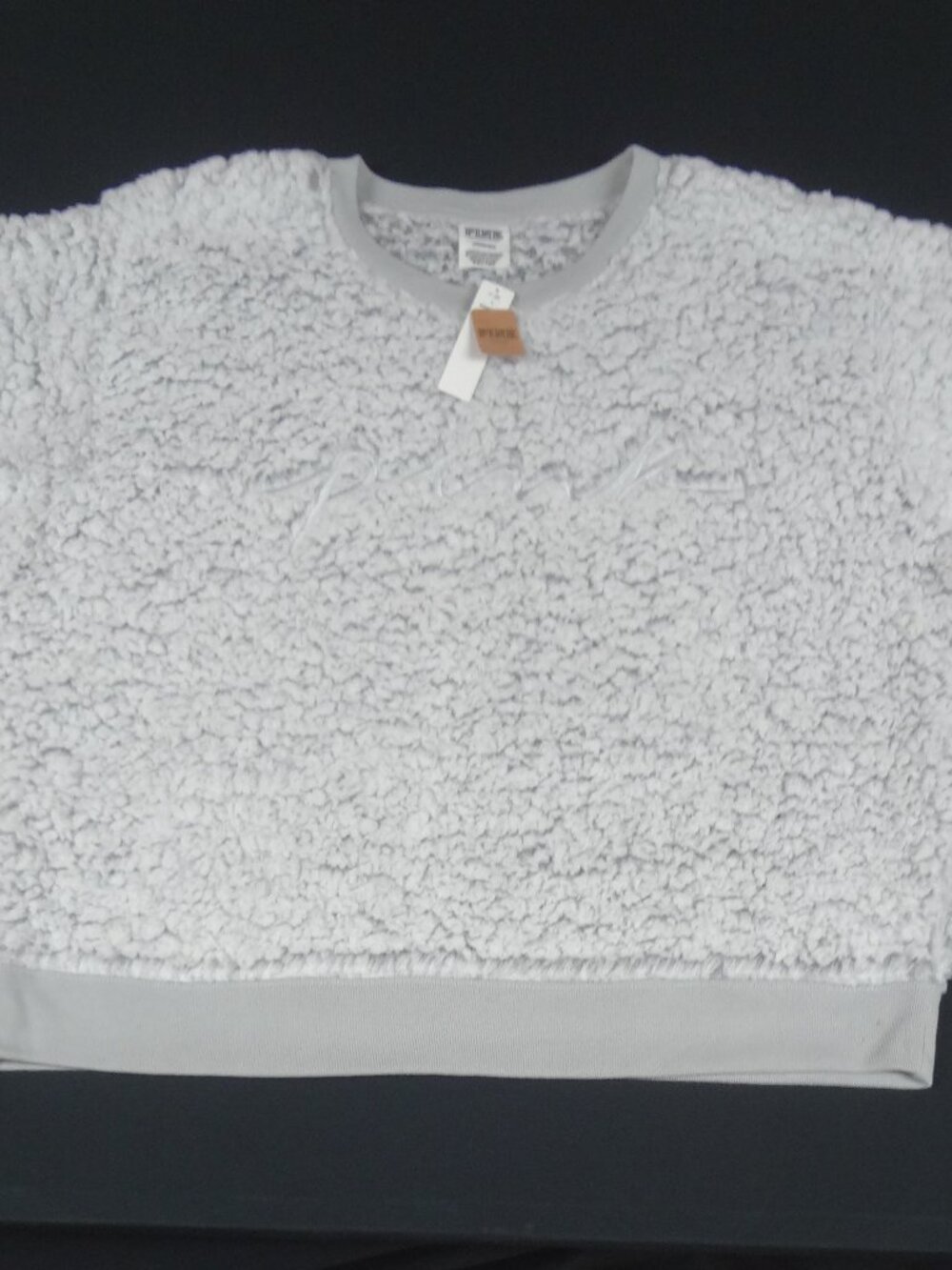 NWT PINK BY VICTORIA'S SECRET COZY SHERPA CREWNECK SWEATSHIRT GRAY LARGE M79
